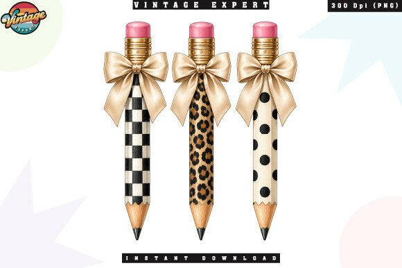 Chic Pencil Set PNG: Buffalo Plaid, Leopard & Dots for Teachers