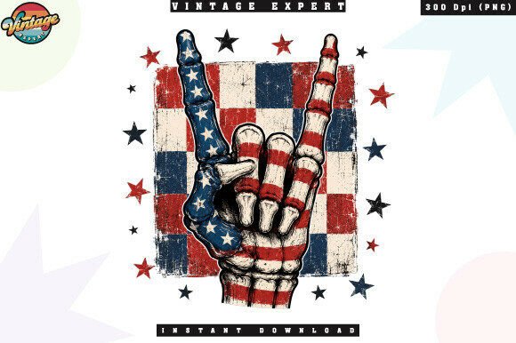 Patriotic Skeleton Hand Patchwork PNG: Bold American Rock Style