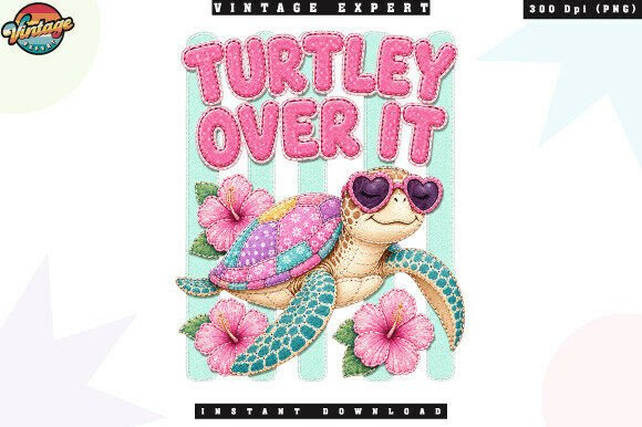 Turtley Over It Sea Turtle Patchwork PNG: A Playful Design Asset